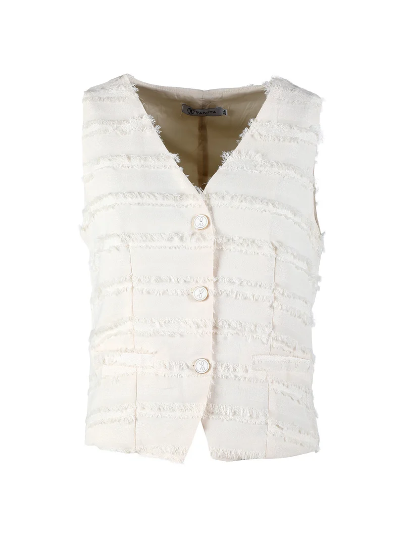 Gilet donna con dettagli sfrangiati - beige