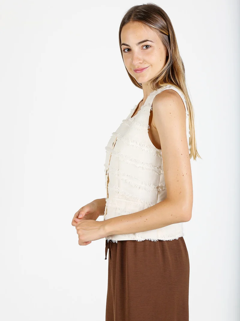 Gilet donna con dettagli sfrangiati - beige
