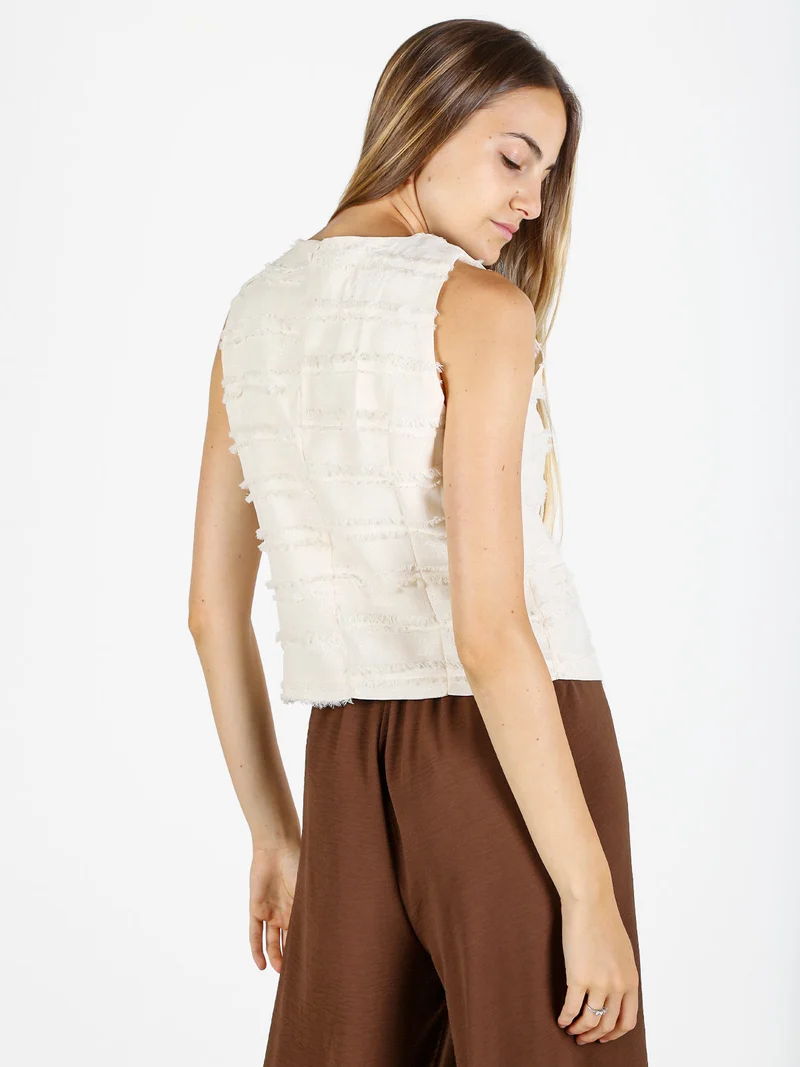 Gilet donna con dettagli sfrangiati - beige
