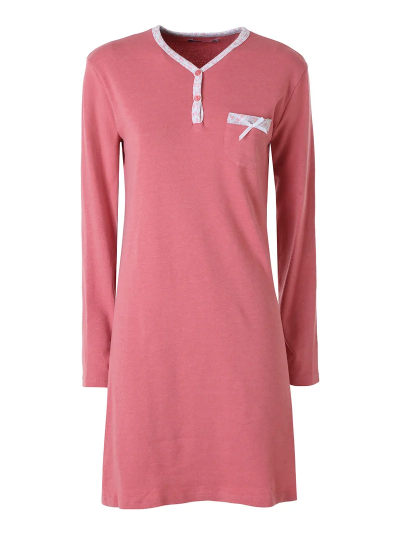 Camicia da notte da donna a maniche lunghe in cotone interlock - cipria
