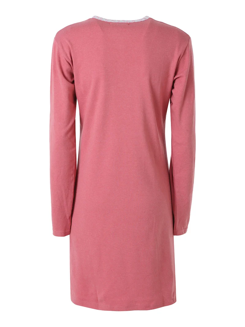 Camicia da notte da donna a maniche lunghe in cotone interlock - cipria