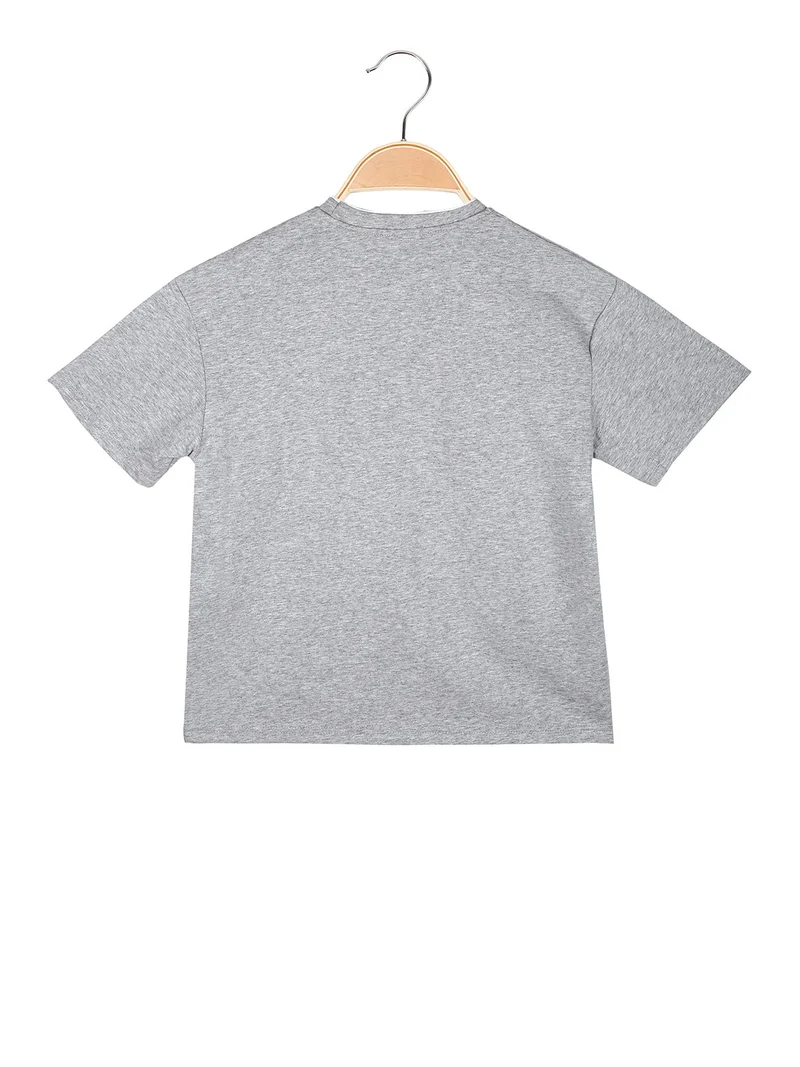 T-shirt da bambino in cotone con stampa scritta - grigio