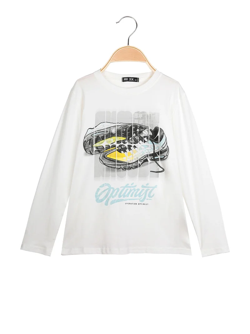 T-shirt da bambino a maniche lunghe con stampa - bianco
