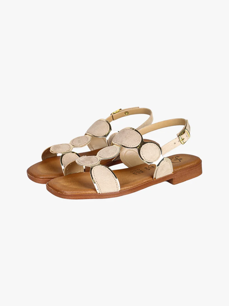 Sandali donna con dettagli scamosciati e cinturino alla caviglia con fibbia - beige
