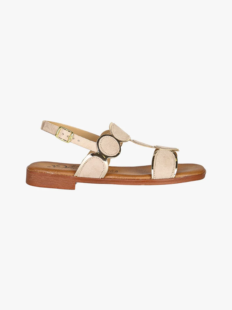 Sandali donna con dettagli scamosciati e cinturino alla caviglia con fibbia - beige