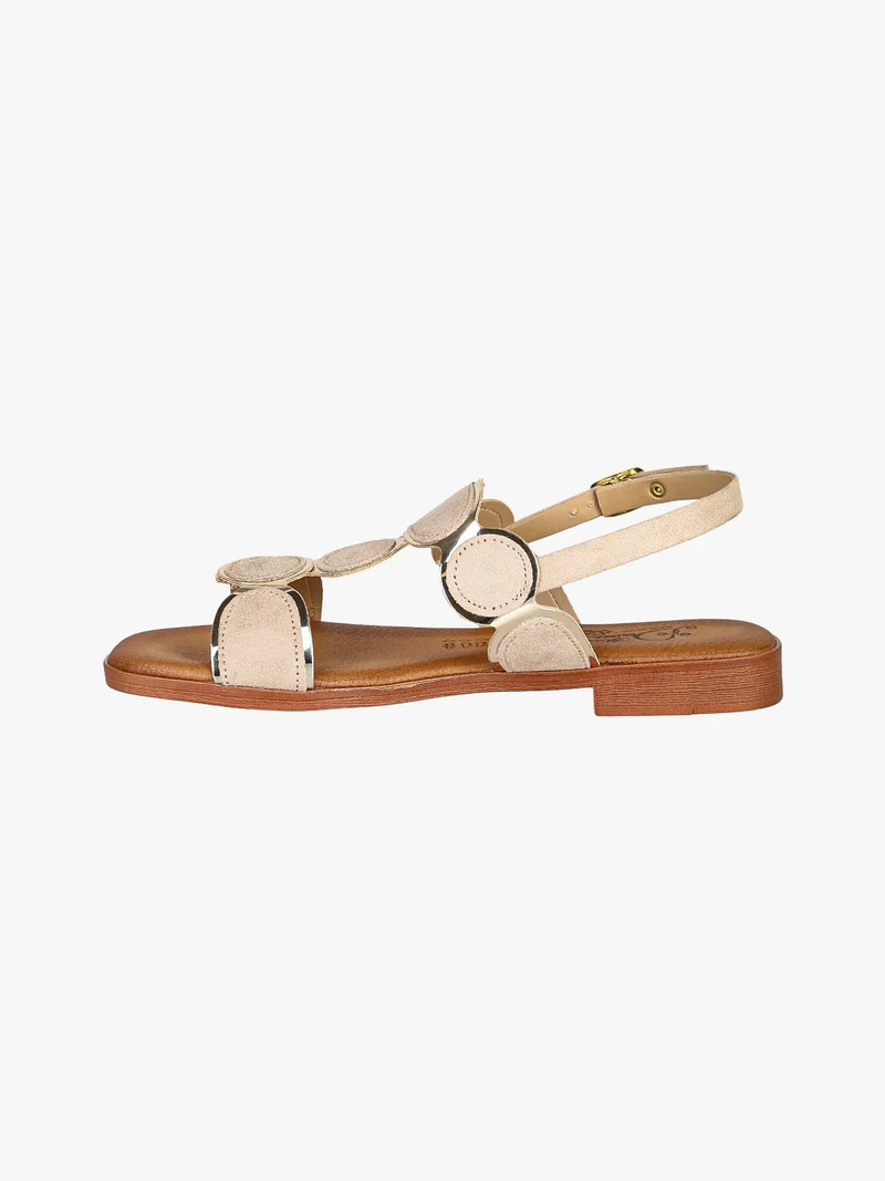 Sandali donna con dettagli scamosciati e cinturino alla caviglia con fibbia - beige