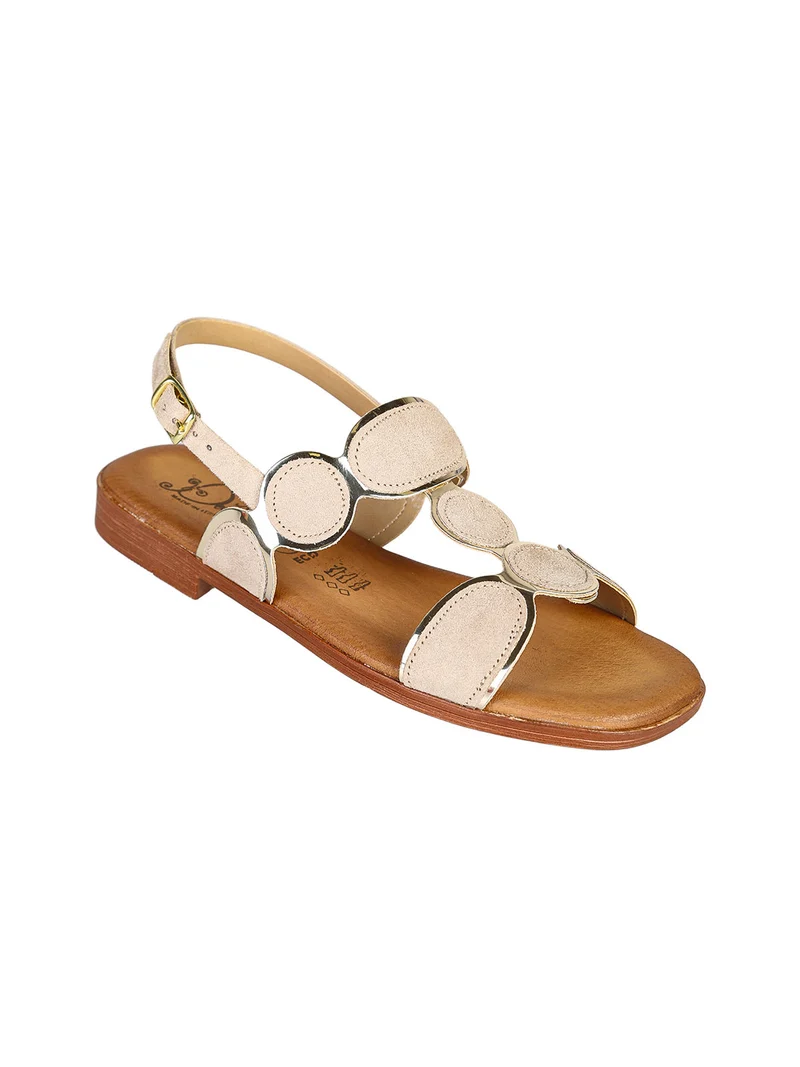 Sandali donna con dettagli scamosciati e cinturino alla caviglia con fibbia - beige
