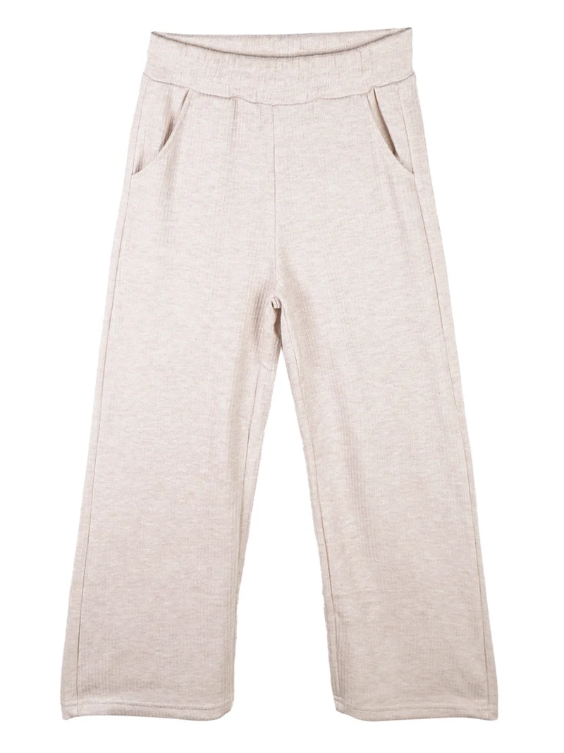 Pantaloni da bambina in maglia a gamba larga - beige