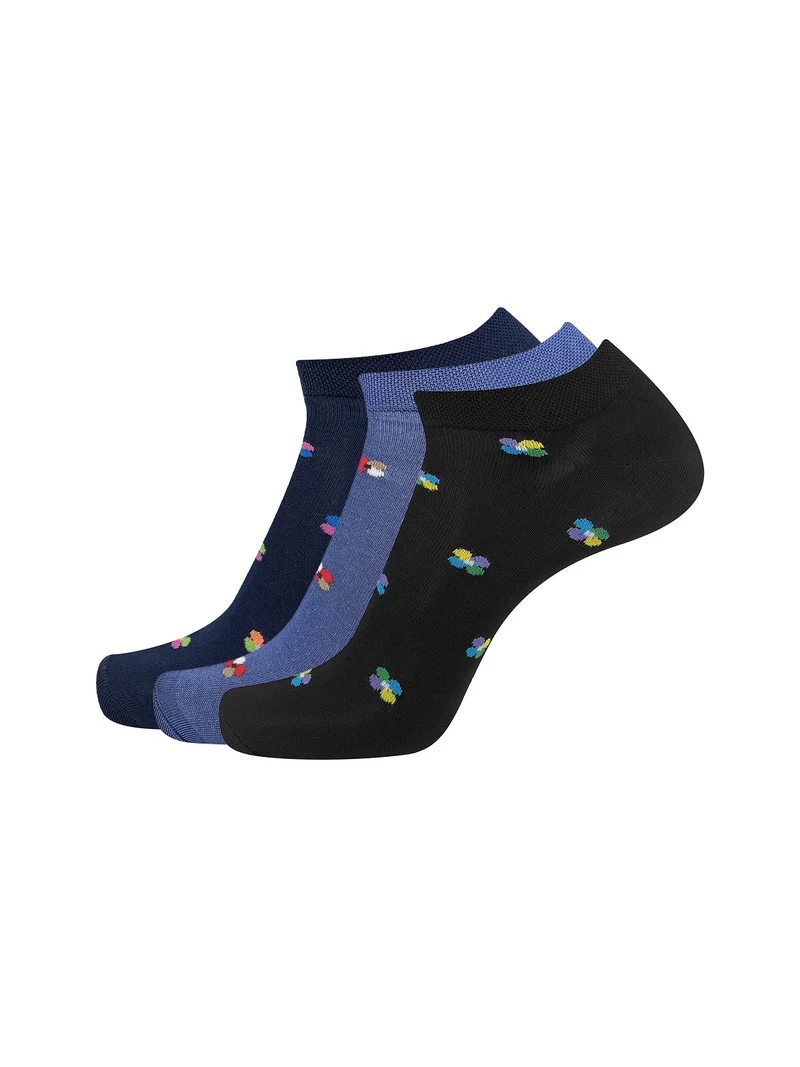 Confezione da 3 paia di calze corte da uomo in filo di scozia con stampe - blu scuro