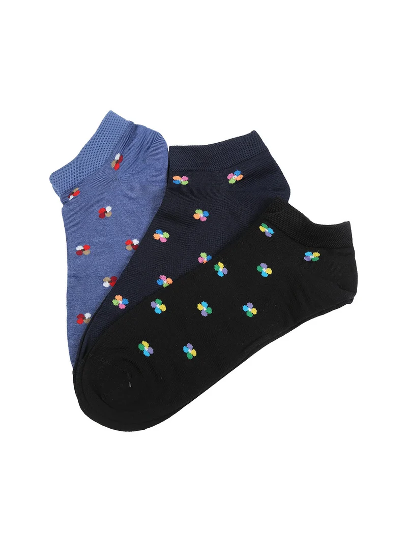 Confezione da 3 paia di calze corte da uomo in filo di scozia con stampe - blu scuro