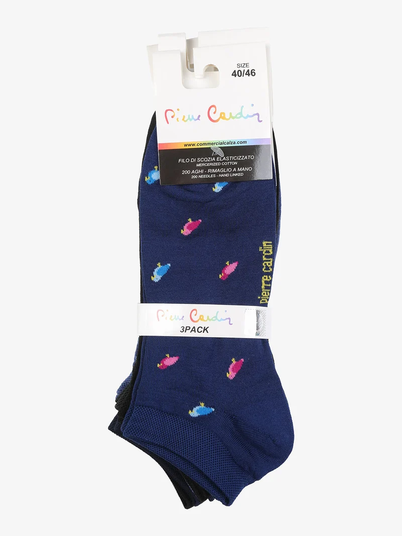 Confezione da 3 paia di calze corte da uomo in filo di scozia con stampe - blu scuro