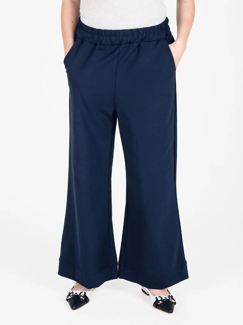 Pantaloni donna a vita alta e gamba larga - blu scuro