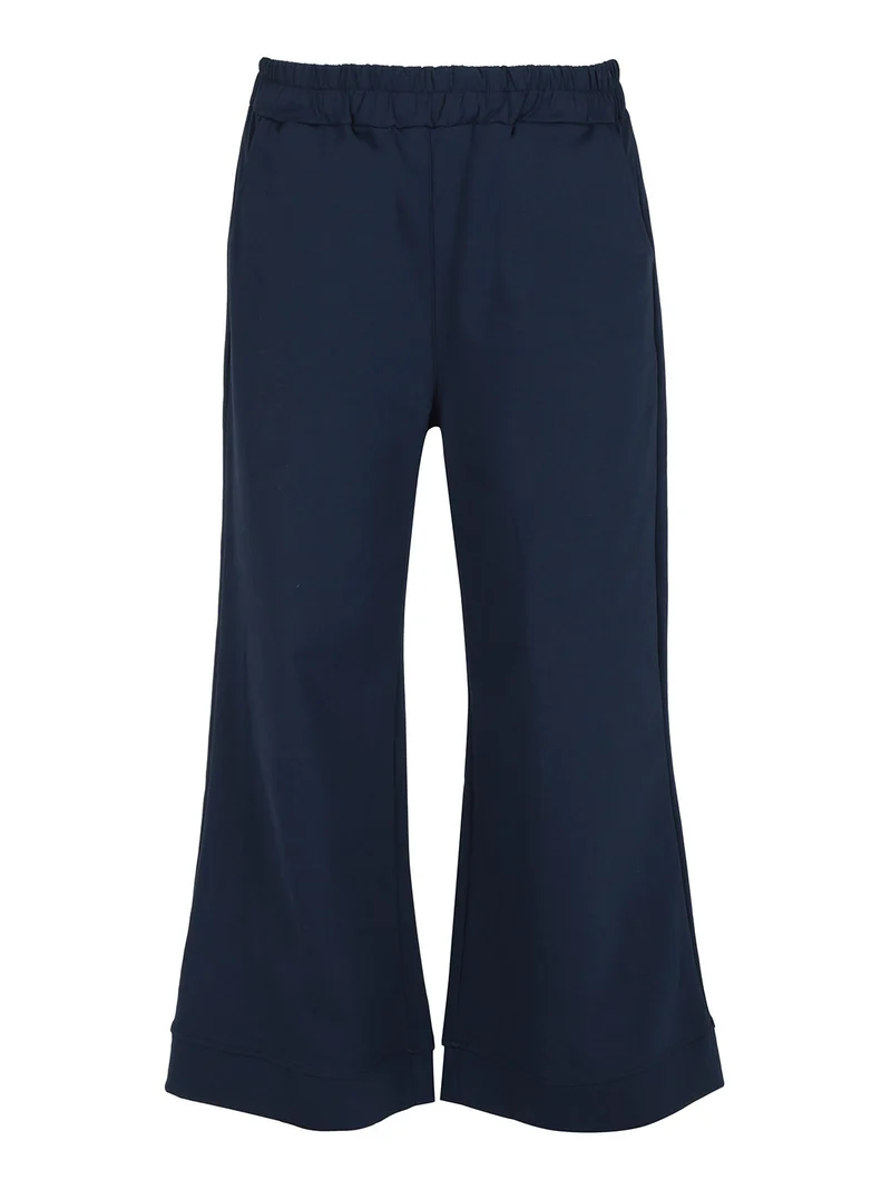 Pantaloni donna a vita alta e gamba larga - blu scuro