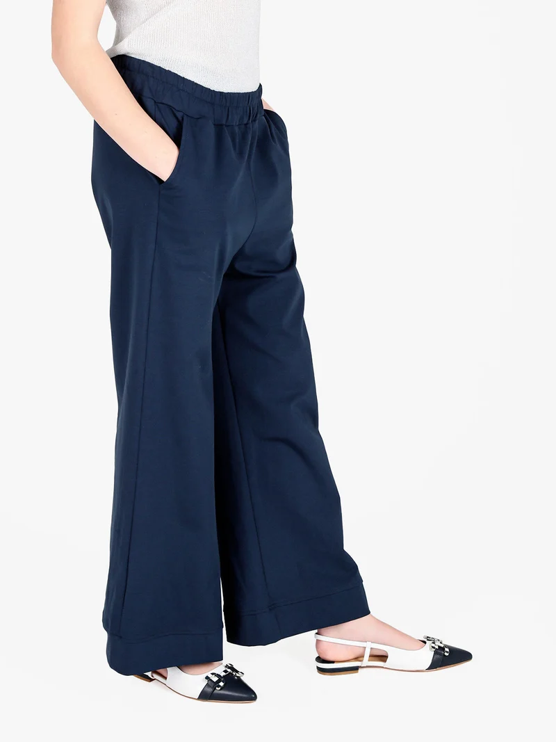 Pantaloni donna a vita alta e gamba larga - blu scuro