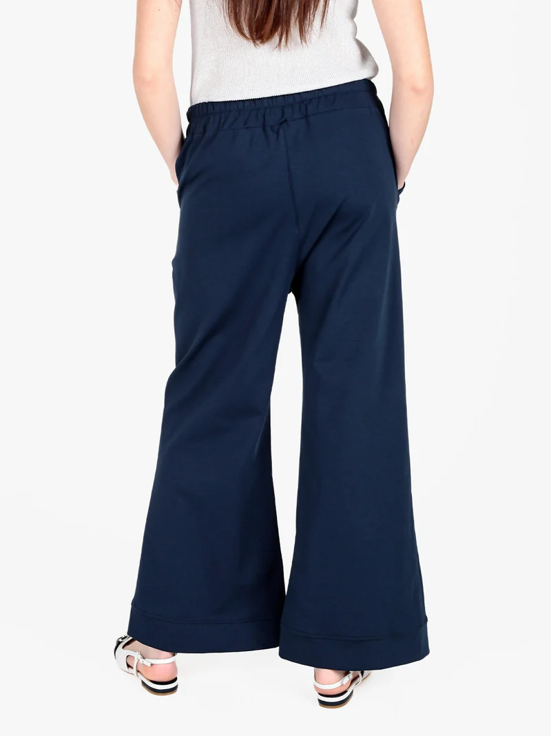 Pantaloni donna a vita alta e gamba larga - blu scuro