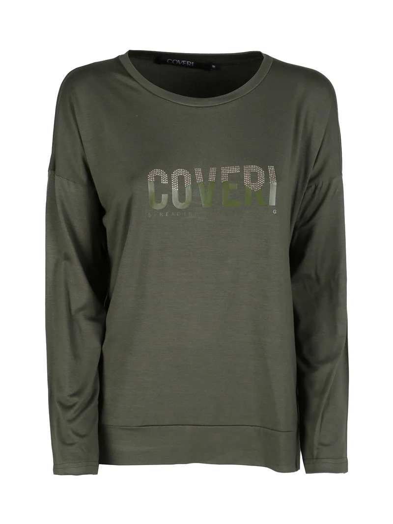 T-shirt donna a maniche lunghe con strass - militare