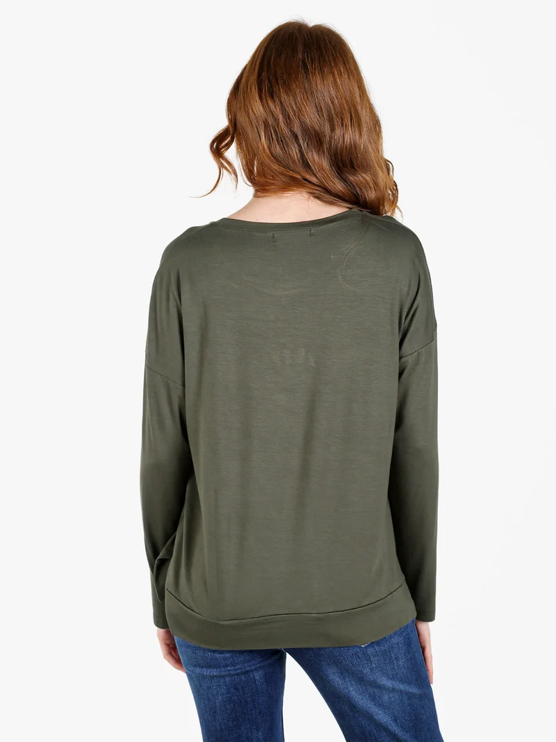 T-shirt donna a maniche lunghe con strass - militare