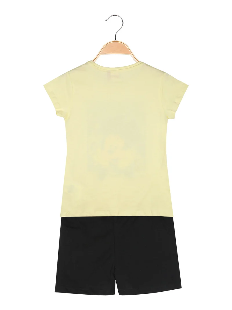 Minnie completo corto da bambina in cotone con t-shirt e shorts con coulisse - giallo