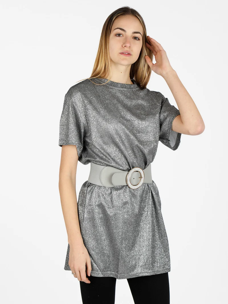 Maxi t-shirt donna con glitter - argento