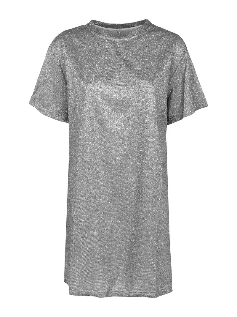Maxi t-shirt donna con glitter - argento