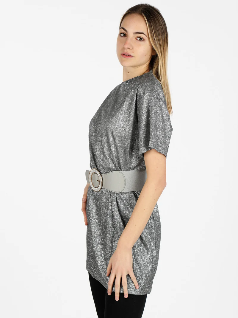 Maxi t-shirt donna con glitter - argento