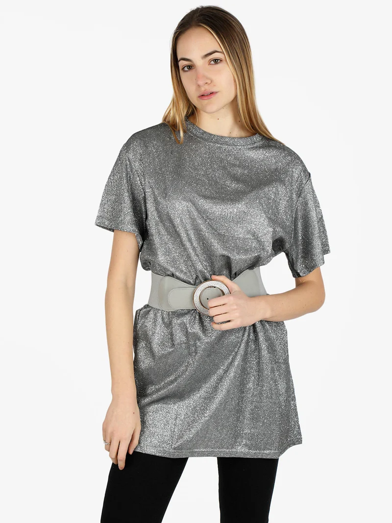 Maxi t-shirt donna con glitter - argento