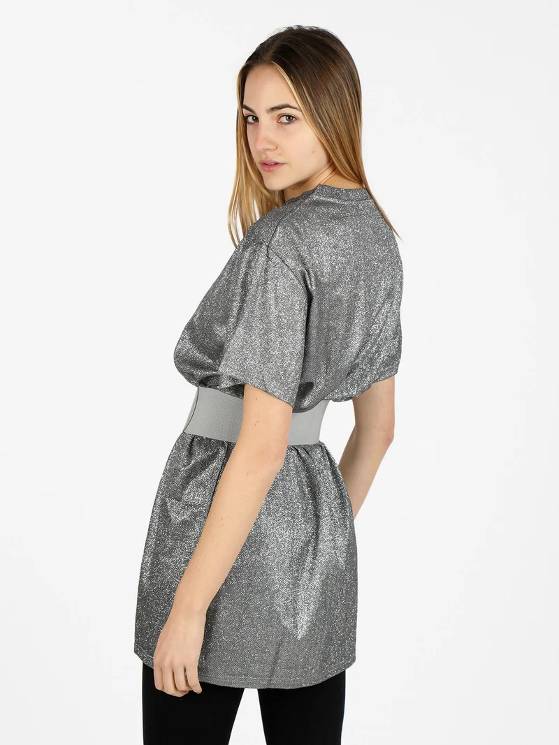 Maxi t-shirt donna con glitter - argento