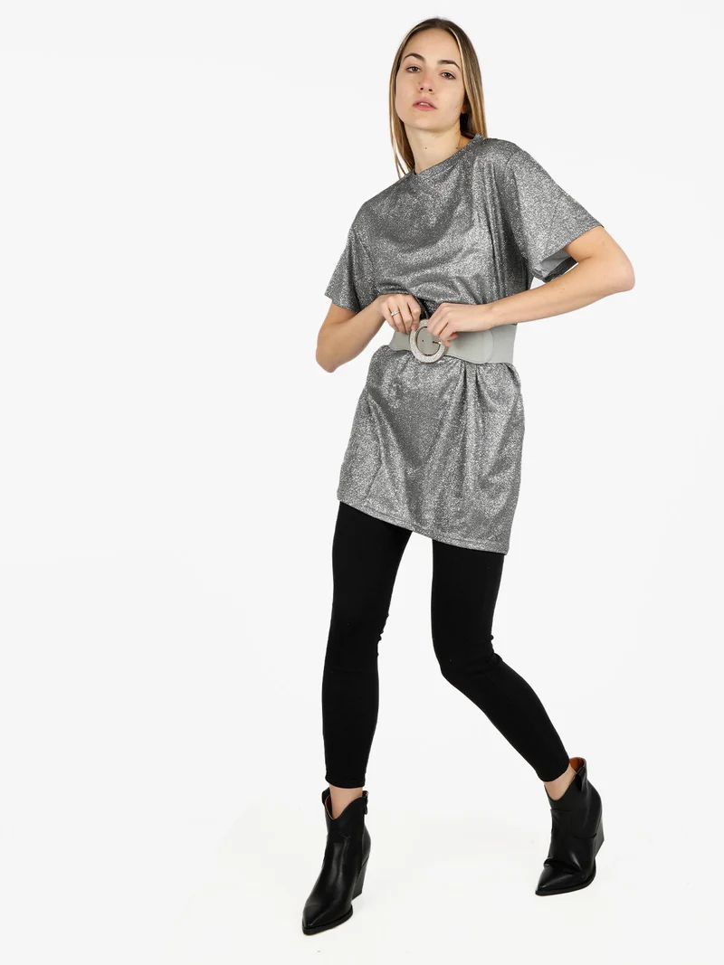 Maxi t-shirt donna con glitter - argento