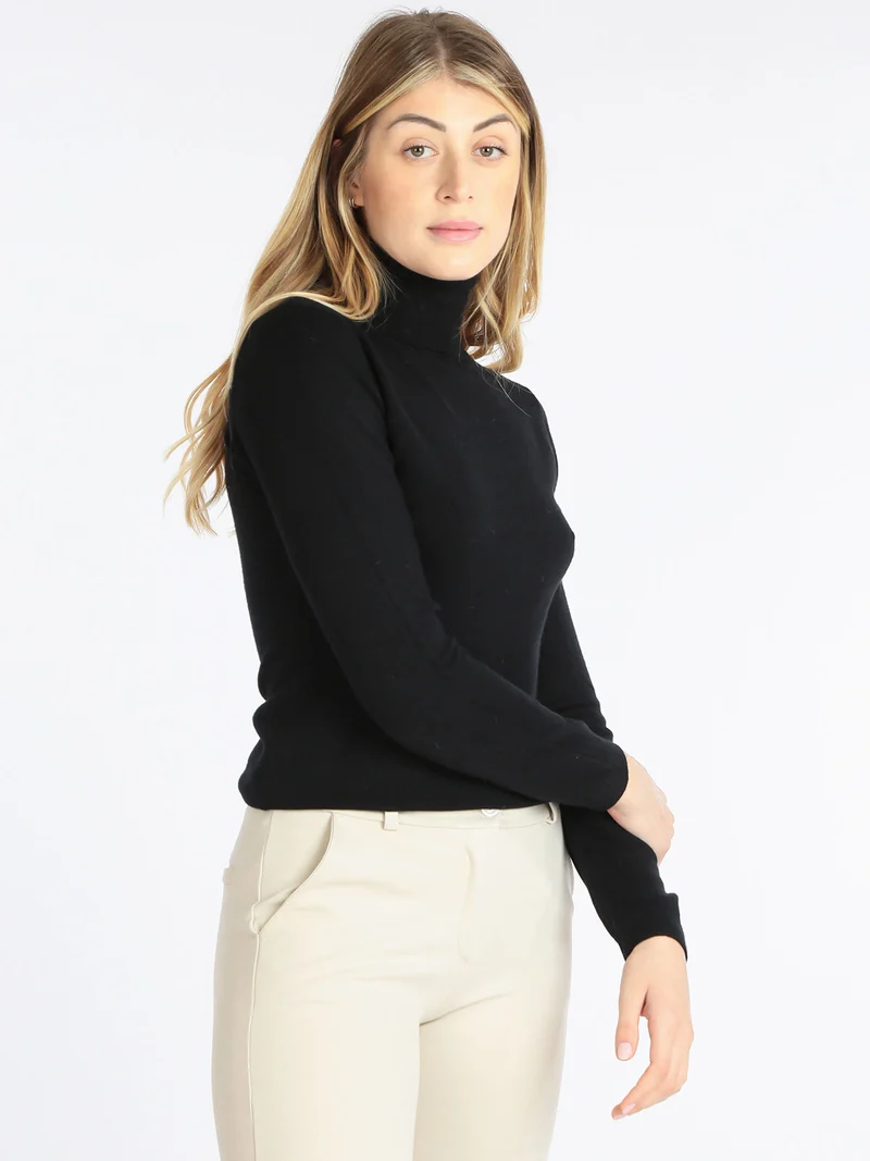 Pullover dolcevita donna in tinta unita - nero