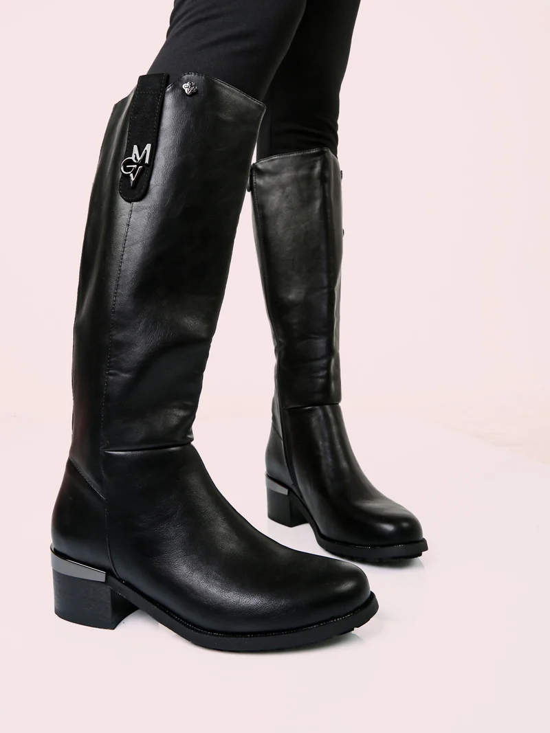 Stivali donna minimal in ecopelle con tacco largo - nero