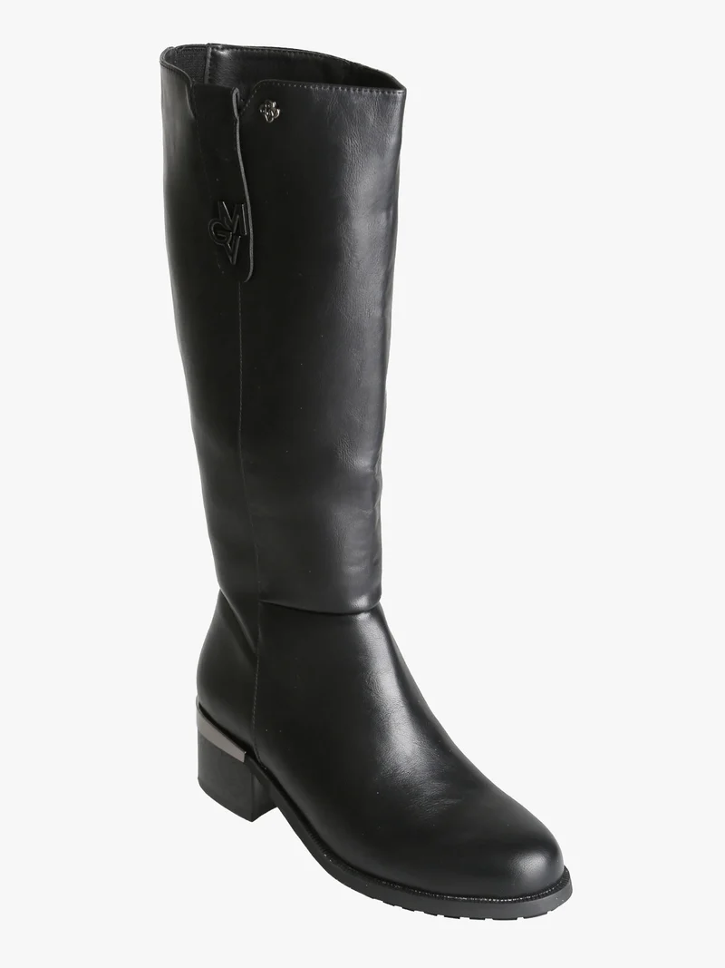 Stivali donna minimal in ecopelle con tacco largo - nero