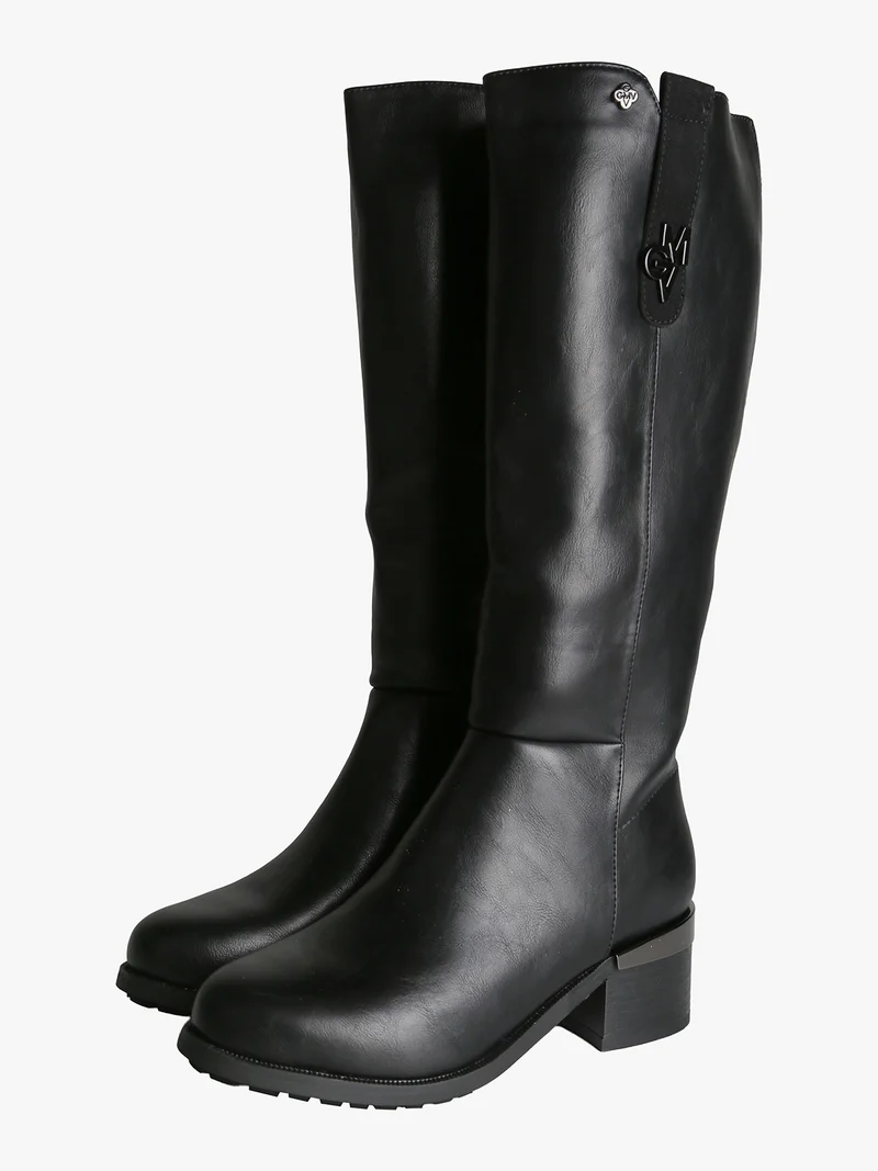 Stivali donna minimal in ecopelle con tacco largo - nero
