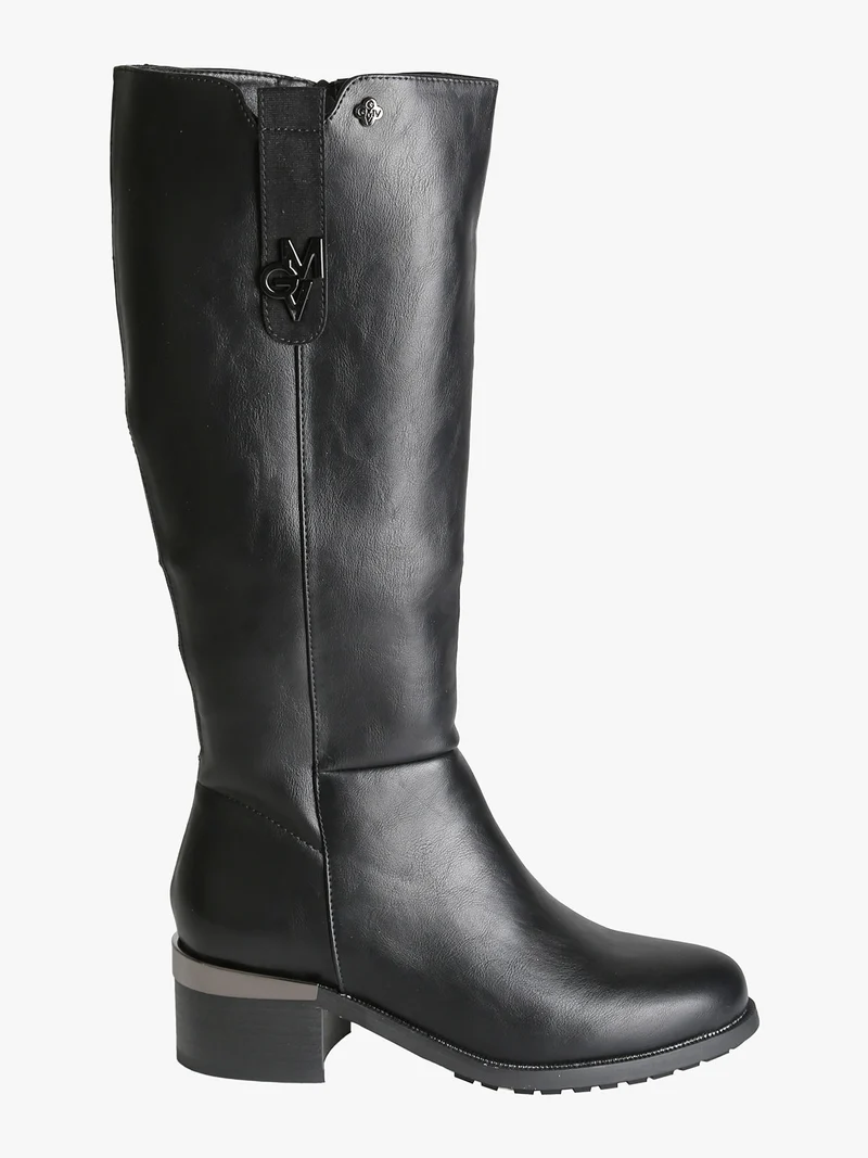 Stivali donna minimal in ecopelle con tacco largo - nero