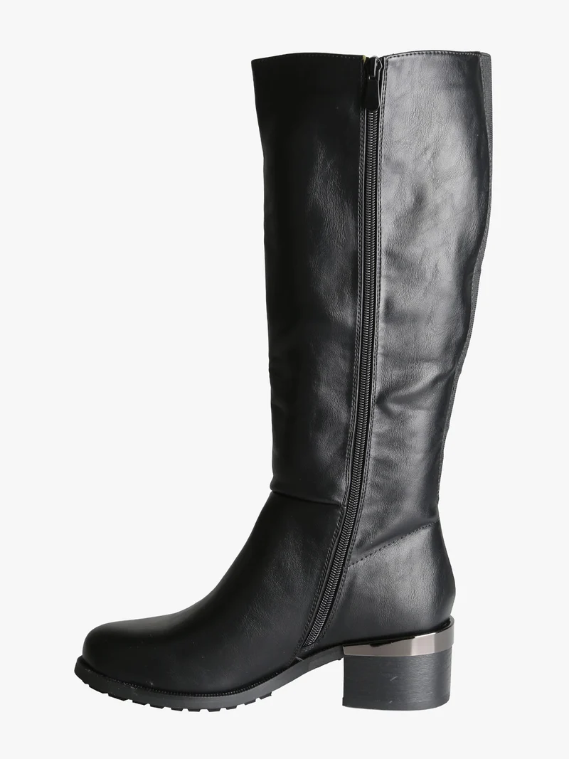 Stivali donna minimal in ecopelle con tacco largo - nero