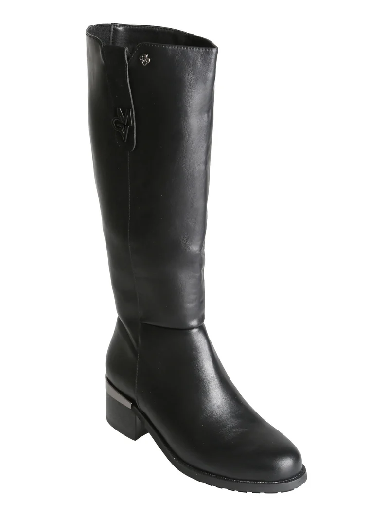 Stivali donna minimal in ecopelle con tacco largo - nero