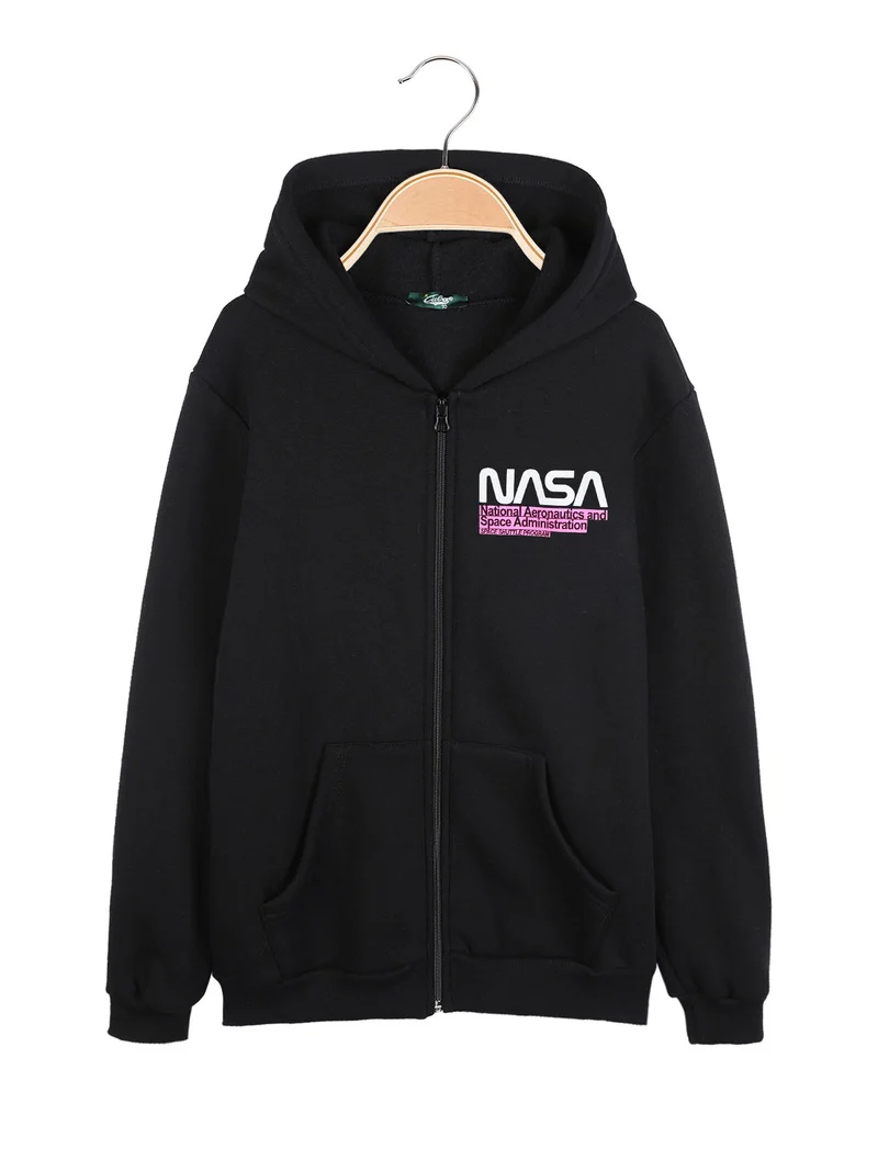 Felpa da ragazza con cappuccio e zip - nero