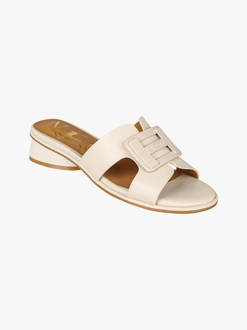 Ciabatte donna in ecopelle con logo e tacco basso - beige