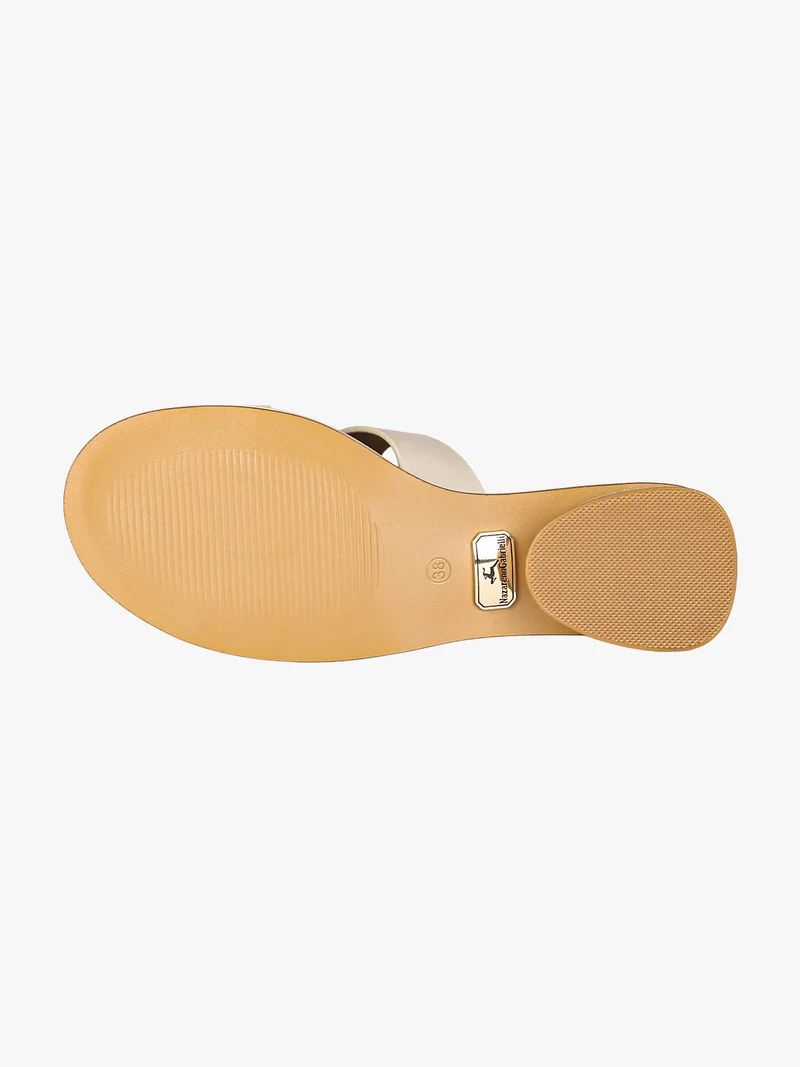 Ciabatte donna in ecopelle con logo e tacco basso - beige