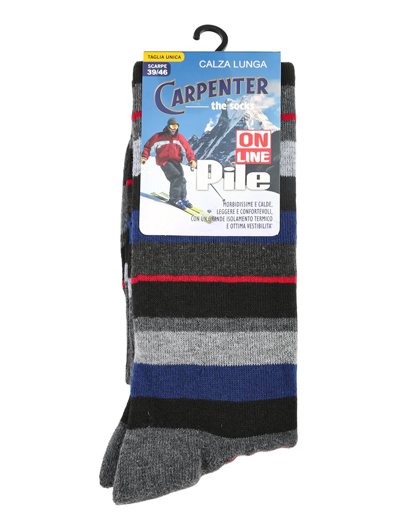 Calze lunghe da uomo pile a righe - grigio scuro
