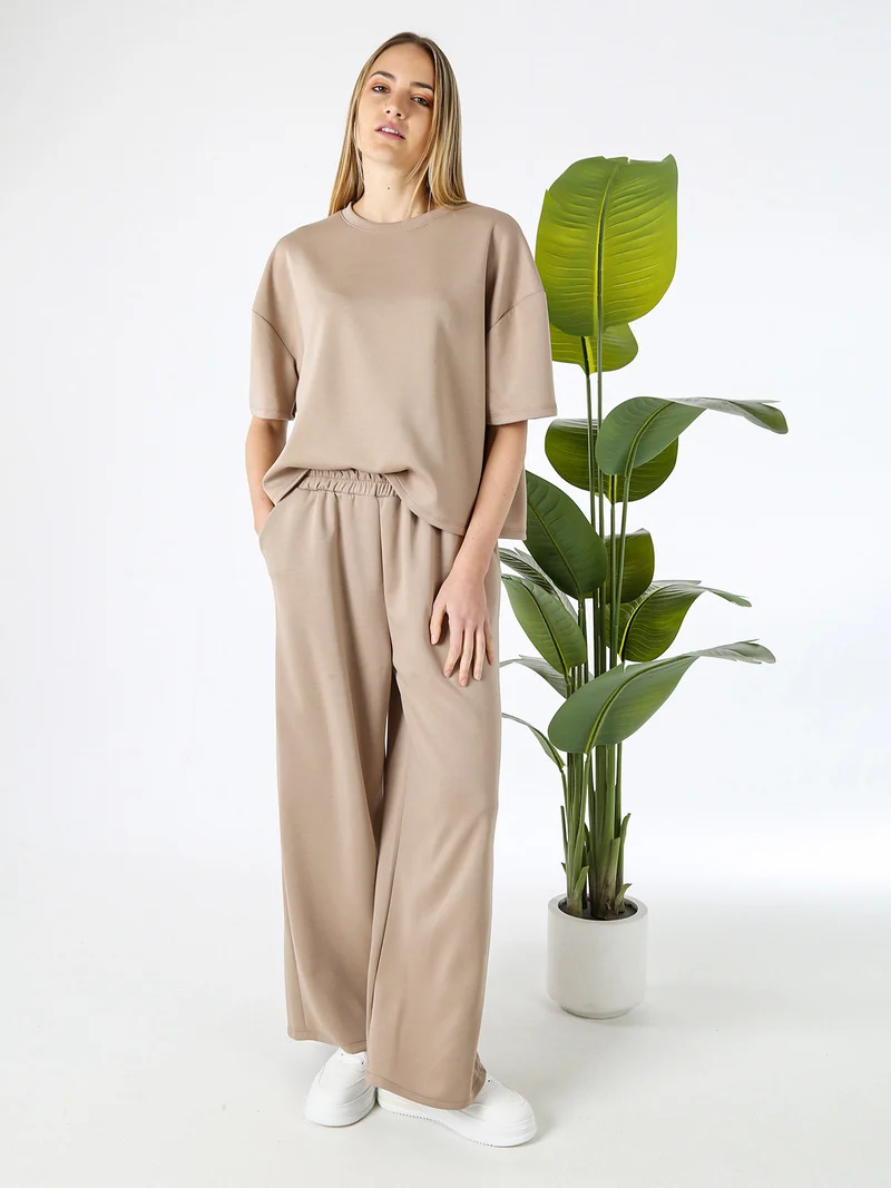 Pantaloni donna in felpa a gamba larga - marrone