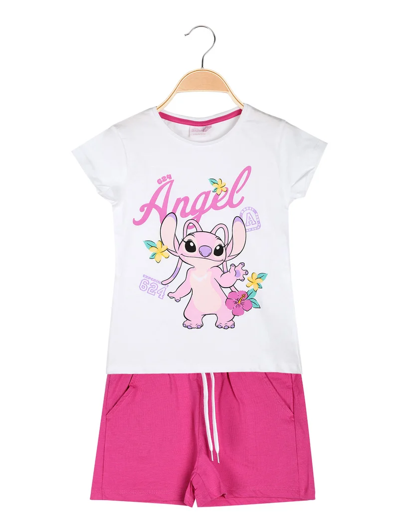 Completo corto da bambina in cotone con t-shirt e shorts con coulisse - bianco