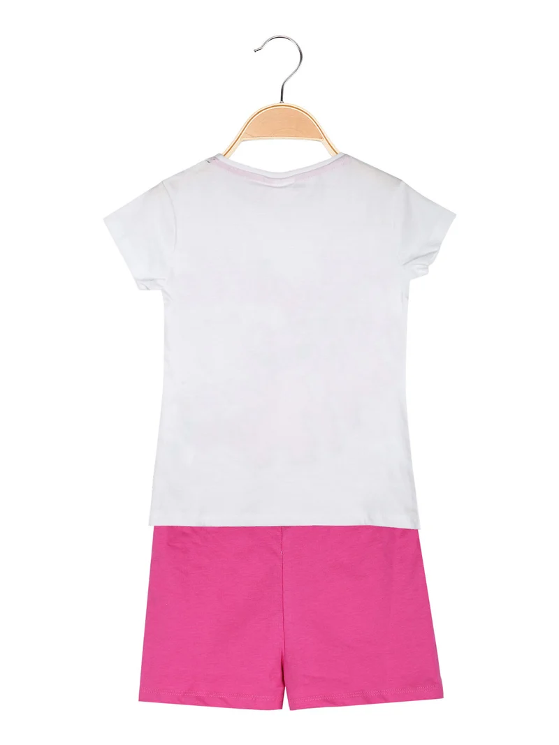 Completo corto da bambina in cotone con t-shirt e shorts con coulisse - bianco
