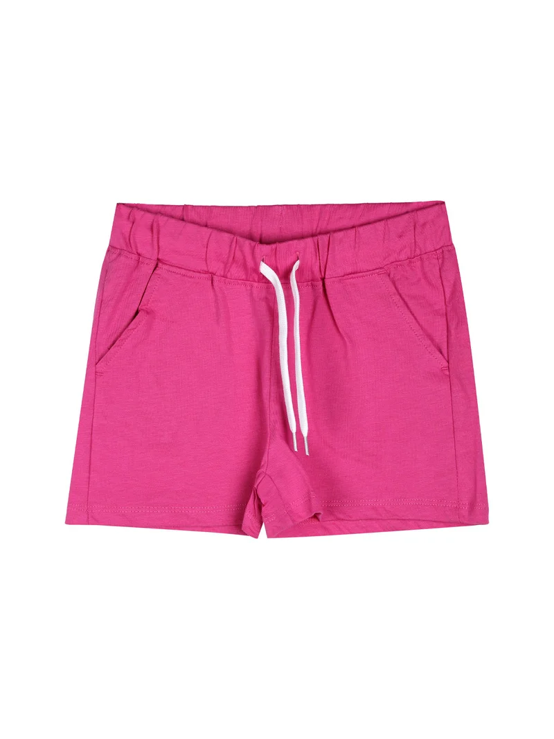 Completo corto da bambina in cotone con t-shirt e shorts con coulisse - bianco