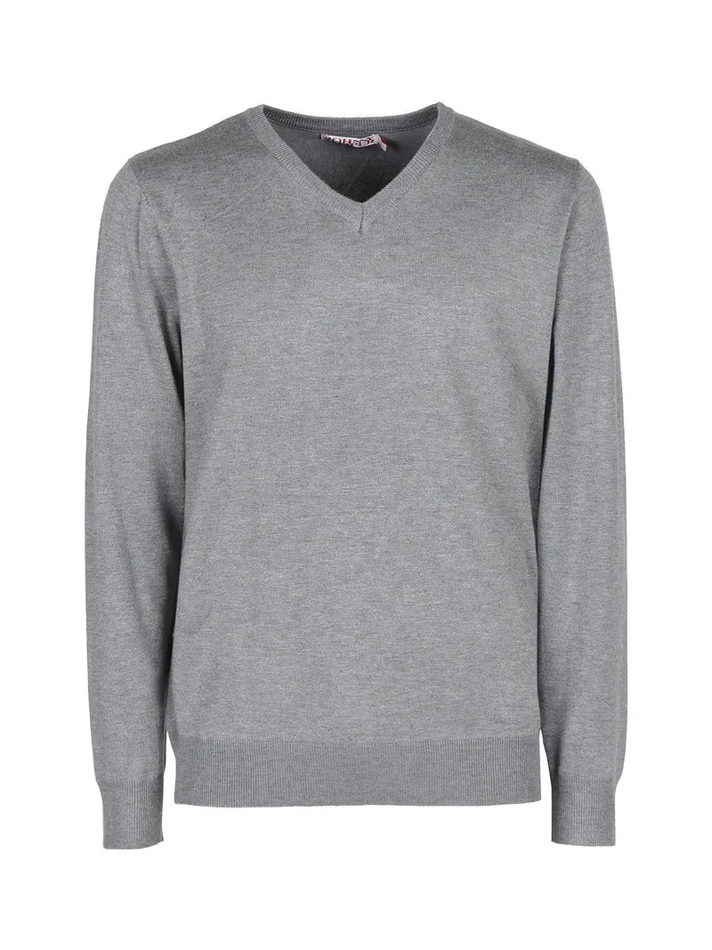 Pullover da uomo in maglia con scollo a V - grigio