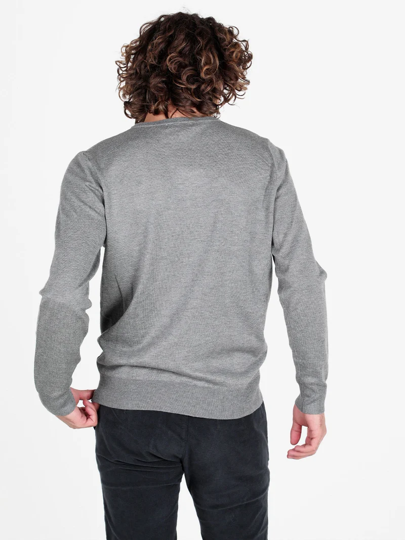 Pullover da uomo in maglia con scollo a V - grigio