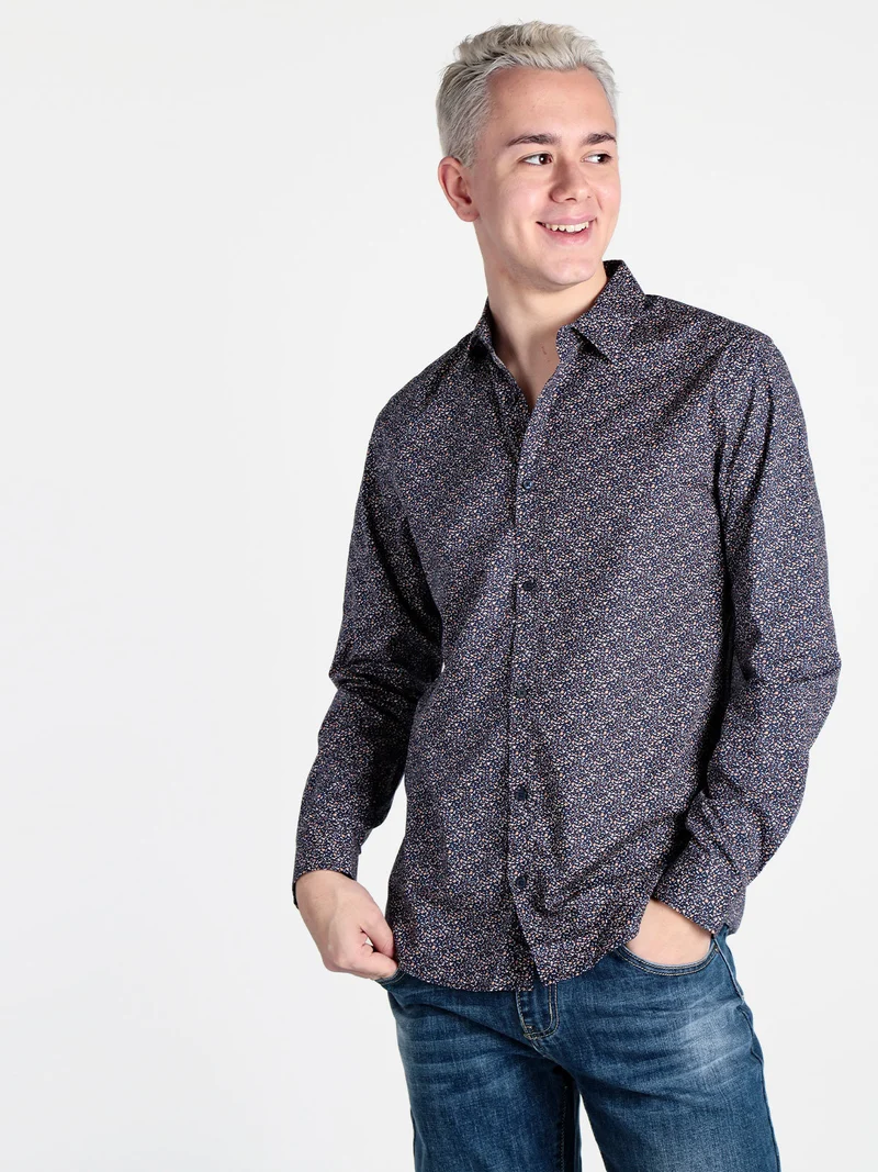 Camicia da uomo slim fit con stampe - blu