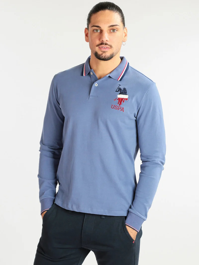 Polo da uomo manica lunga in cotone - jeans