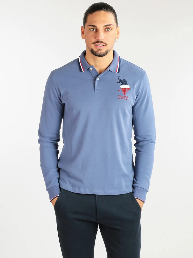 Polo da uomo manica lunga in cotone - jeans