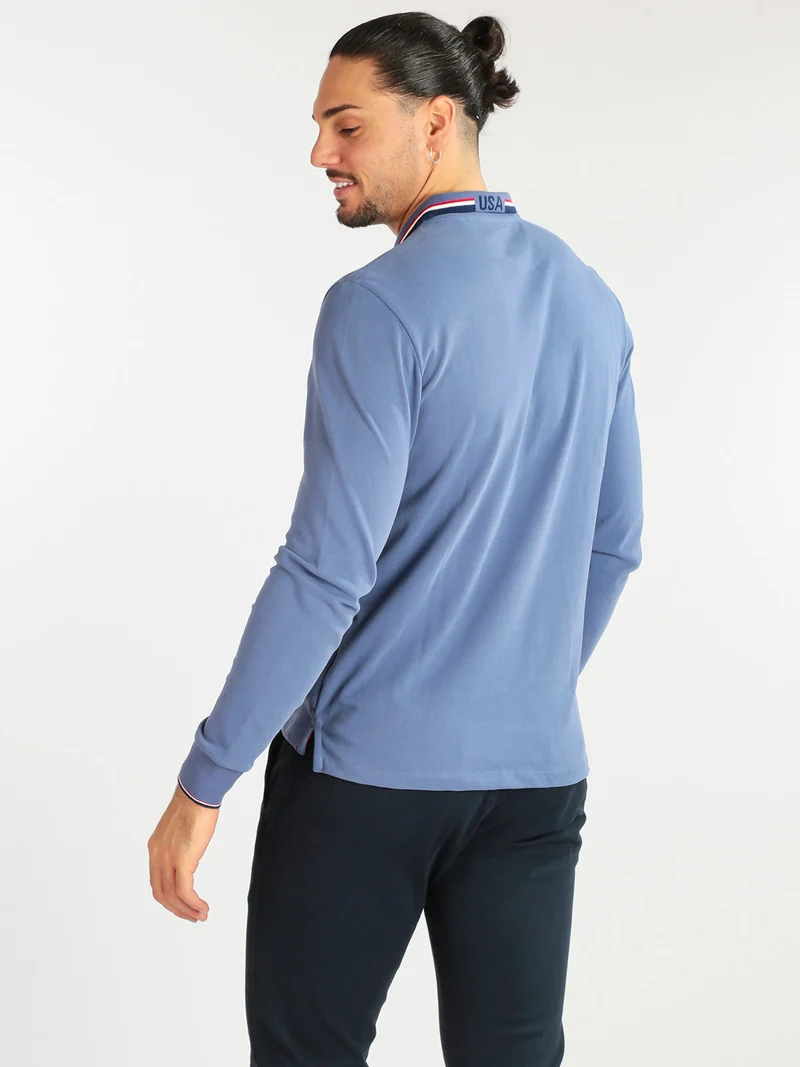 Polo da uomo manica lunga in cotone - jeans
