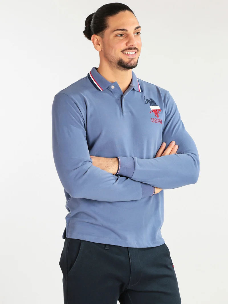 Polo da uomo manica lunga in cotone - jeans
